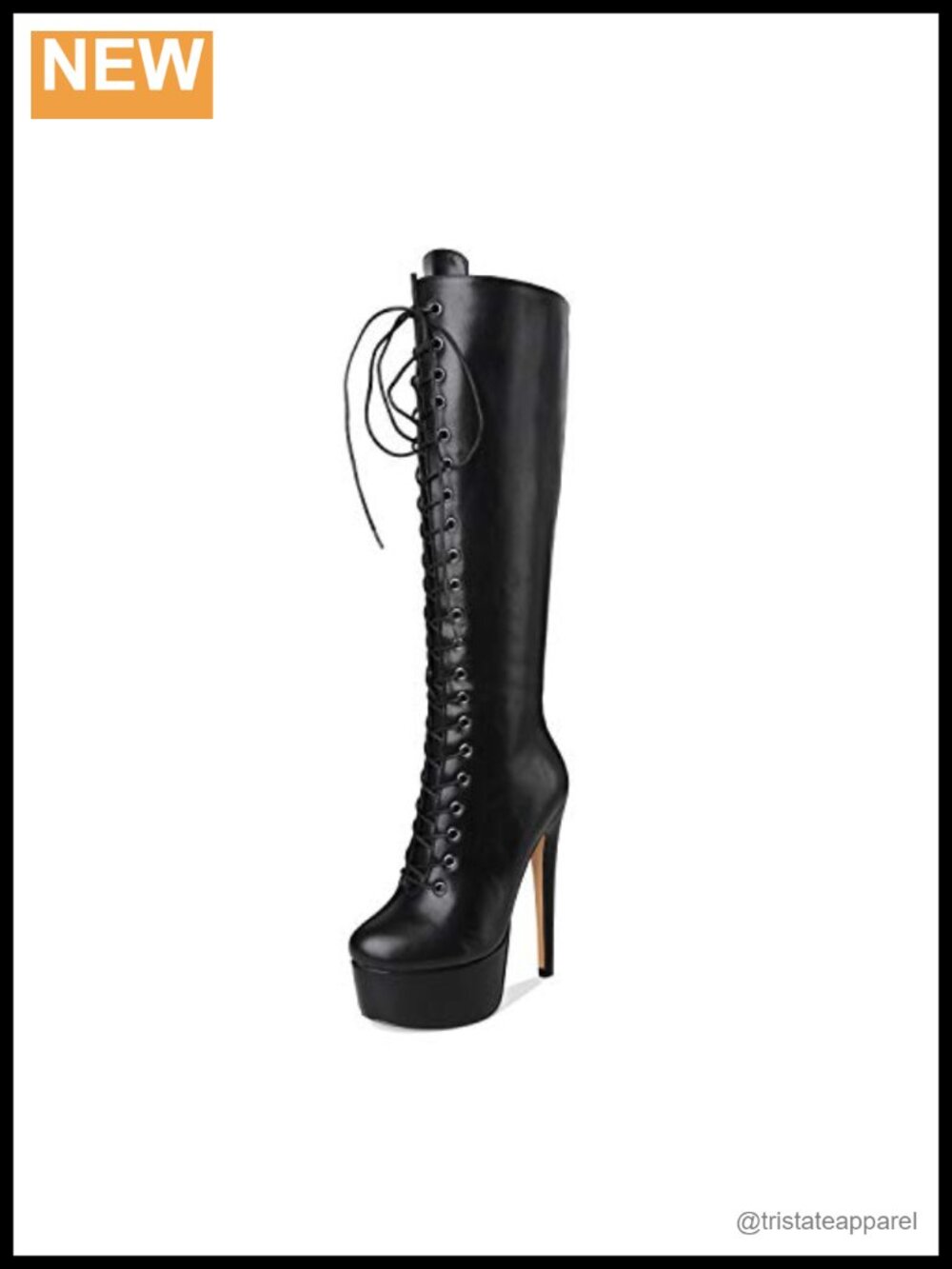 Women's Lace Up Platform Stiletto Knee High Boots 6in Heel PU